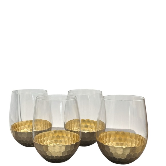 Gold Honeycomb Stemless 18oz Wine Glasses Set of 4 - Picture 1 of 5